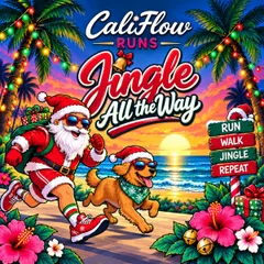 Jingle All the Way - Christmas Day 5K, 10K, Half Marathon, Kids Dash by Califlow Runs logo