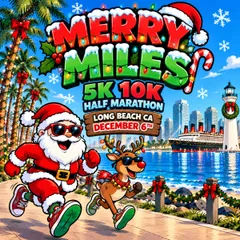 Merry Miles- 5K, 10K, and Half Marathon by Califlow Runs logo