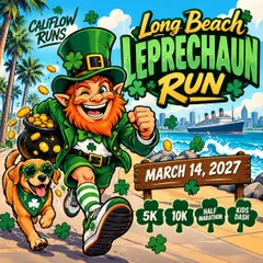 The Long Beach Leprechaun Run - Kids Dash, 1 Miler, 5k, 10K, & Half Marathon by Califlow Runs logo